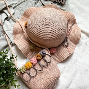 Personalized Straw Sun Hat With Matching Crossbody Straw Purse| Little Girl Gift | Girl Birthday Gift |Girl Gifts |Girls Purse