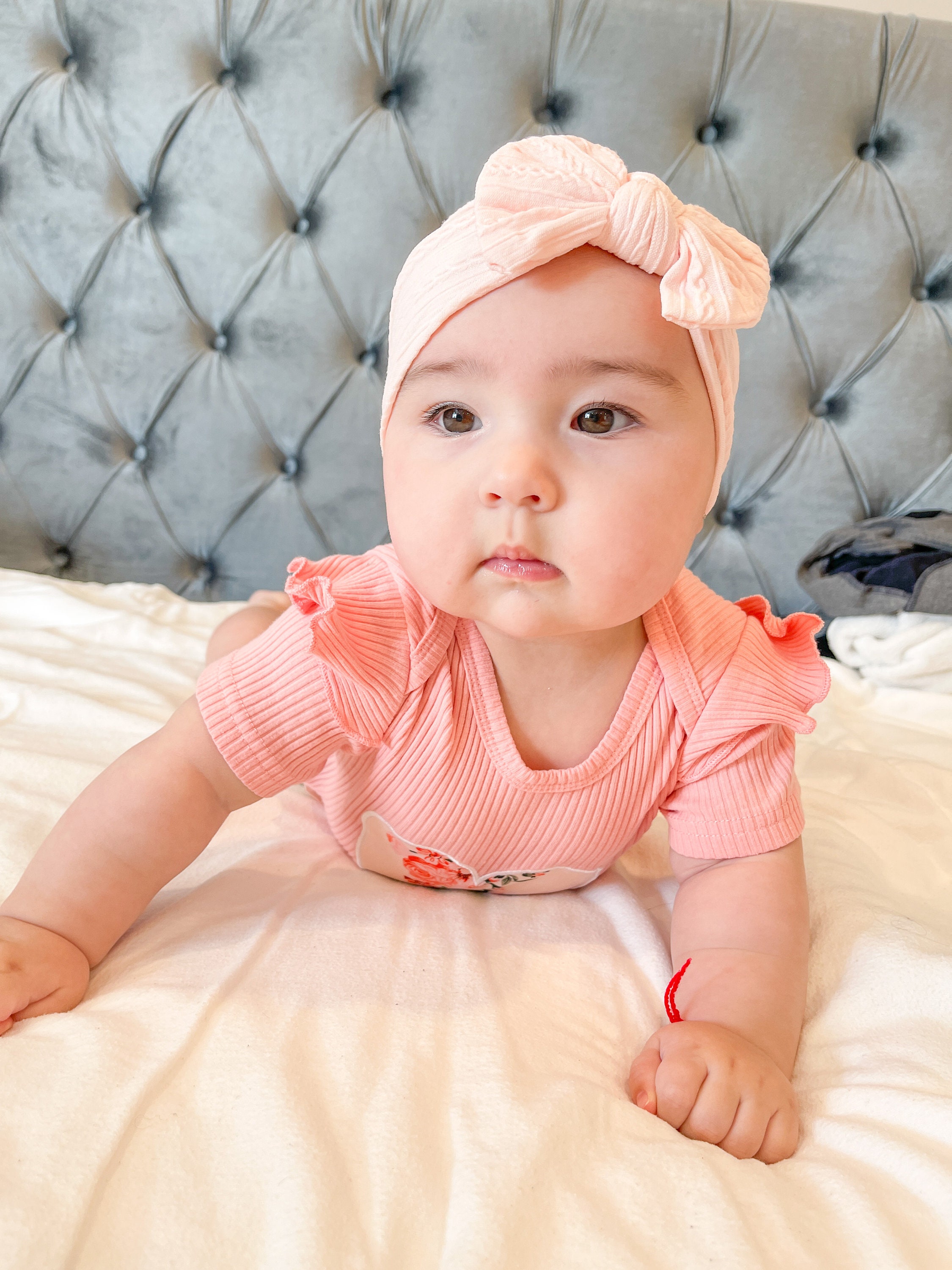 Set 4 Fasce Per Bambina - In Cotone Elastico, Con Fiocchi, Taglia Unica 0-3 Anni (Rosa, Bianco, Beige, Pesca) - Foto 10