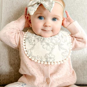 Organic Cotton Bib and Baby Bow Headband| Girl Gifts | Spring Colors | Baby shower gift