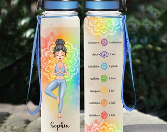Seven Chakras Bottle, Personalized Tracker Bottle, Gift For Yoga Lovers, Inner Healing Bottle, Mediation Bottle, Yogi Gifts 32OZ Bottle