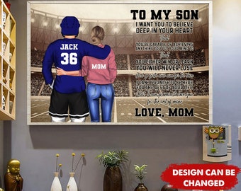 To My Son Love You From Mom - Personalized Poster - Custom Hockey Player Gift,  Gift For Son. Grandson, Brother, Hockey Mom, Hockey Lovers