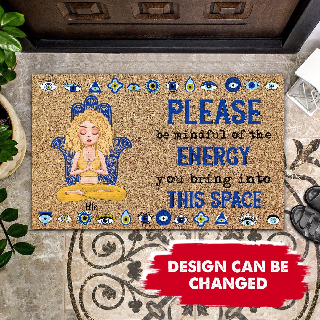 Personalized Yoga Doormat, Custom Yoga Lovers Gift, Evil Eye Doormat