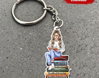 Personalized Book Lover Gift, Custom Girl Reading Book Keychain, Gift For Reading Lover, Librarian, Bookish Gift, Bookworm Gift, Reader Gift