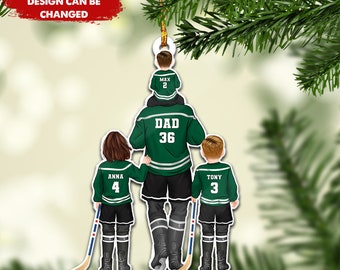 Ornement en bois personnalisé, cadeau personnalisé pour papa, anniversaire, fête des pères, cadeau de Noël pour papa de hockey, joueur de hockey, amateur de hockey, grand-père