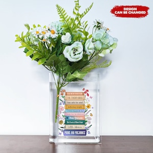 Custom Favorite Books Acrylic Vase for Flowers, Book Shaped Flower Vase, Gift For Book Lover, Reading Lover, Librarian, Bookish, Booktrovert