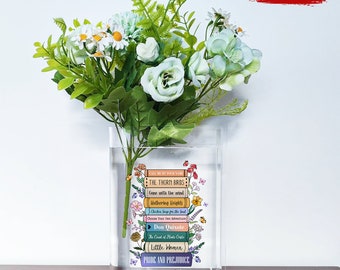 Jarrón acrílico de libros favoritos personalizados para flores, jarrón de flores en forma de libro, regalo para amante de los libros, amante de la lectura, bibliotecario, librero, booktrovert