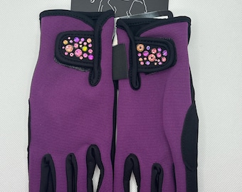 Crystal Rhinestone  Riding Gloves Purple Size 10-12 youth (DR6)