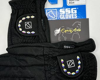 Crystal Rhinestone Dressage Riding Gloves Black Size 6 (DR5)