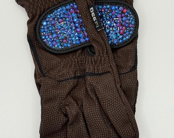 Crystal Rhinestone Dressage Riding Gloves Chocolate Brown Size 6 (DR1)