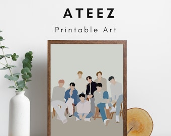 ATEEZ Printable Art, Ateez Wall Art, Atiny gift, OT8, ot8 Ateez Print, Ateez Downloadable Artwork, ATINY Fanart print, Minimal Ateez Poster
