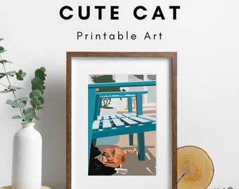 Cute Cat Portrait, Printable Cat Wall Art, Instant Downloadable Art Print, Jeju Island Print, Cat Printable Art, Digital Print, Pet Portrait