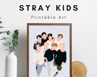 Stray Kids Printable Art, StrayKids Wall Art, Stays gift, OT8, ot8 Stray Kids Print, SKZ Downloadable Artwork, Fanart print, Minimal SKZ Art