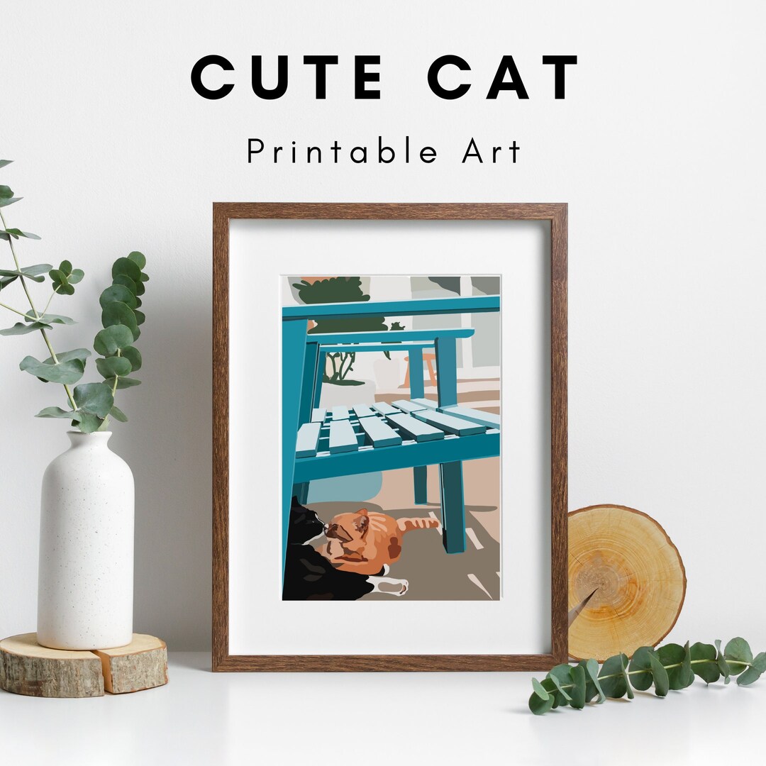Cute Cat Portrait, Printable Cat Wall Art, Instant Downloadable Art ...