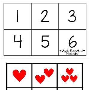 Heart Count, Cut & Glue 1-6, Valentine&#39;s Math Activity, Preschool Math Game, Preschool Math Printable, Numeral Recognition, Number Matching