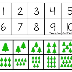 Christmas Tree Count, Cut & Glue 1-10, Preschool Math Printable, Homeschool Math Printable, Numeral Recognition, Number Matching