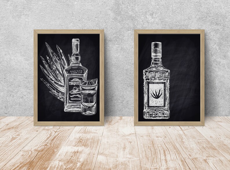 Printable Bar Cart Decor and Signs, Bar Cart Art, Tequila Bottle Bar