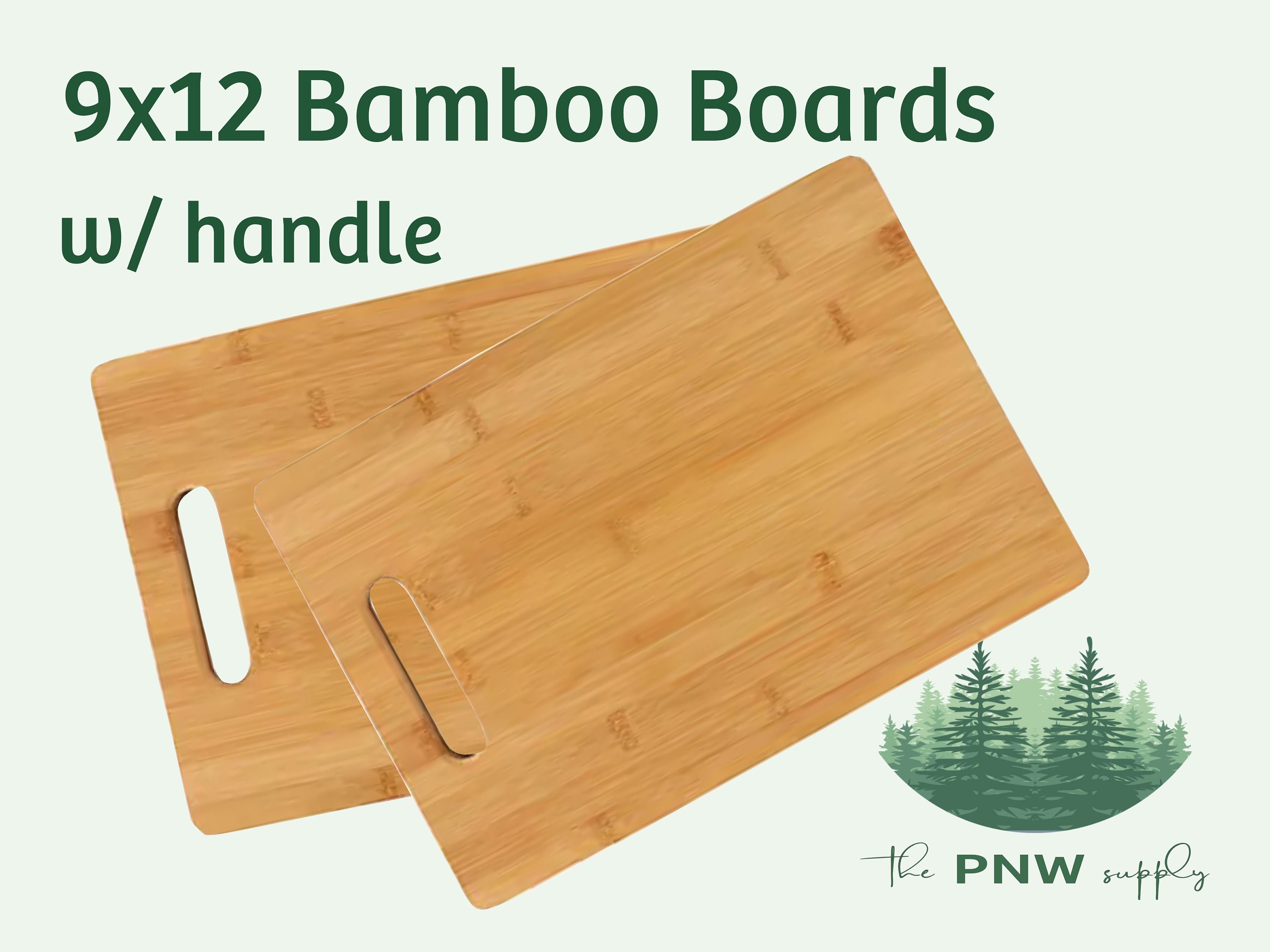 (Set of 12) 12x9 Round Edge Bulk Plain Bamboo Cutting Board | For  Customized Engraving Gifts | Wholesale Premium Bamboo Board (With Handle)