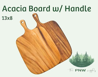 Acacia Cutting Board w/ Handle . round . Natural Hard Wood . laser engrave . bulk blanks. wholesale supply . USA . housewarming wedding gift