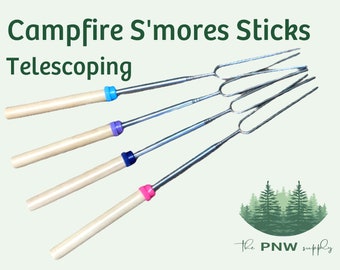 Telescoping S'mores Sticks . metal campfire fork . marshmallow roasting . USA craft supply . family campout . wedding . smores bar . summer