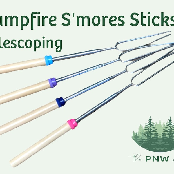 Telescoping S'mores Sticks . metal campfire fork . marshmallow roasting . USA craft supply . family campout . wedding . smores bar . summer