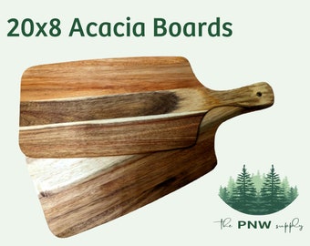 Long Large Acacia Cutting Board Handle . Natural Hard Wood . laser engrave . bulk blanks. wholesale supply . USA . housewarming wedding gift