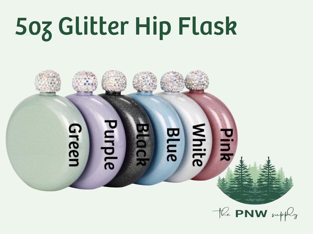 5oz Rhinestone Glitter Flasks . Stainless Steel Bulk Flasks . Round Hip