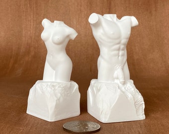 Male and Female Torso Figurines Small Size Made in Resin Handmade Authors Sculptures