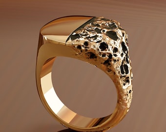 Sculptural Signet Ring STL, Textured Mens Jewelry 3D Model (Digital File)
