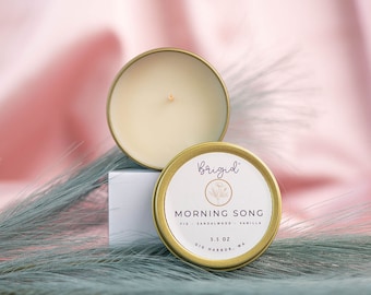 Morning Song pure soy wax candle, soy candle, mini tin candle, travel size candle, vanilla fig candle, mini soy candle, gold tin candle