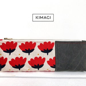 Pencil case with Japanese flower fabric, pouch, pencil case, cosmetic bag, handmade, item no. 24-009