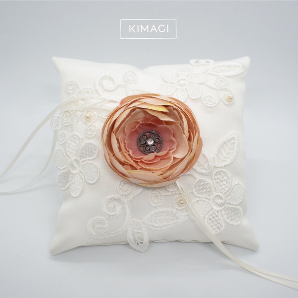 elegant ring cushion with lace, vintage wedding pillow, wedding rings