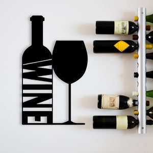 Wine Bottle Metal Art Sign, Wall Hanging Vineyard/ Wine Glass Home Décor Indoor /Outdoor Steel Wine Word Art Sign
