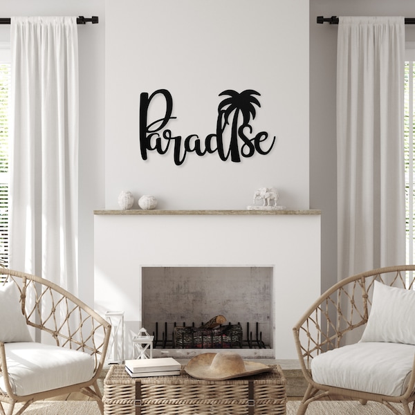 Paradise Metal Art Sign, Wall Hanging Palm Tree Home Décor Indoor /Outdoor Steel Tropical Art Sign