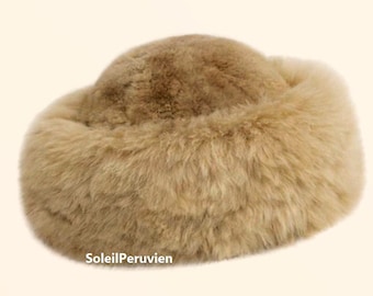 PREMIUM 100% Peruvian baby alpaca fur beige hat russian hat ladies womens fine alpaca hat cossack hat alpaca fluff hat winter hat cossack