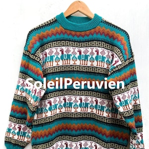 Turquoise New Ethno Boho Alpaca Wool Unisex Sweater,wool
