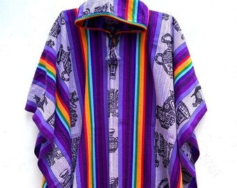 Lila Kapuzen poncho unisex, Shaman Poncho, peruanischer traditioneller Poncho, Poncho Boho, ethno Poncho Wolle Mischung