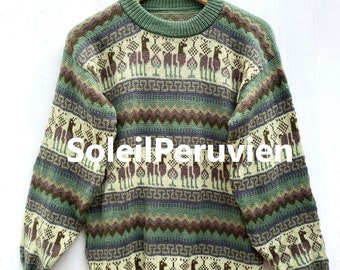 Grüner Alpakapullover, Alpakapullover, Unisex-Pullover, Alpakapullover, Peruanische Jacke, Alpakapullover, Alpakapullover, Boho-Pullover