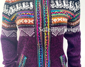 Purple Alpaca sweater peruvian sweater woman sweater peruvian alpaca sweater peruvian jacket peru sweater alpaca sweater boho sweater