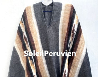 Poncho alpaca grigio scuro per uomo e donna, poncho alpaca, poncho lana alpaca, Perù, poncho per l'inverno, scialle etnico, poncho peruviano
