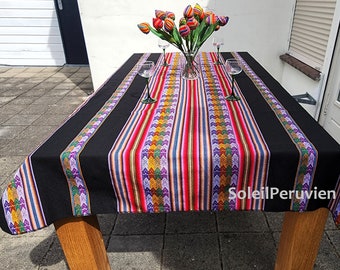Original Black Peruvian Fabric Tribal Ethnic Stripy textile blanket colorful table cloth peru table cloth peru textile peruvian table cloth