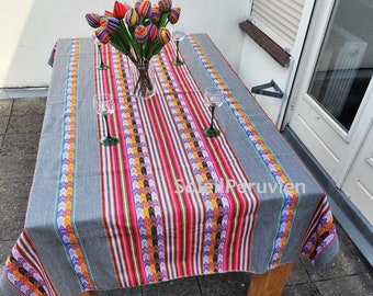 Original Gris Péruvien Tissu Tribal Ethnique Rayure textile couverture colorée nappe pérou nappe pérou textile péruvien nappe péruvienne nappe péruvienne