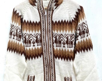 White with brown Alpaca sweater peruvian sweater Unisex sweater peruvian alpaca sweater peruvian jacket peru sweater alpaca sweater