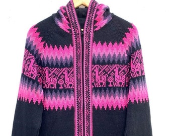 Black with fucshia  Alpaca sweater peruvian sweater Unisex sweater peruvian alpaca sweater peruvian jacket peru sweater alpaca sweater