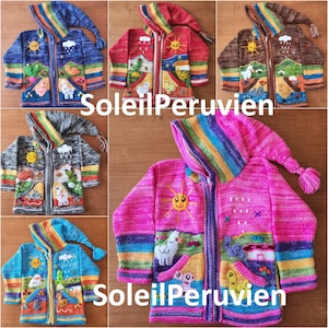 Children peruvian hoodie sweater, Unique Peru Kids Wool Cardigan, Peruvian toddler wool jacket, Toddler embroidered sweater kids cardigan