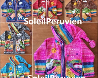 Pull à capuche péruvien pour enfants, cardigan en laine unique pour enfants du Pérou, veste en laine péruvienne pour tout-petits, cardigan pour enfants en pull brodé pour tout-petits