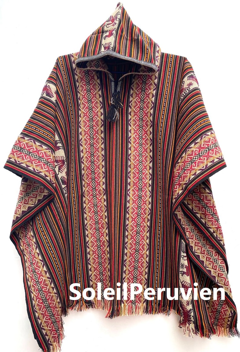 Poncho unisexe à capuchon moutarde, poncho chaman, poncho traditionnel péruvien, poncho boho, mélange ethnique de laine de poncho image 2