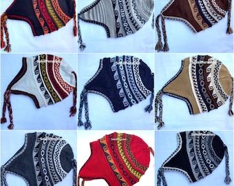 Unisex Peruvian Alpaca Hat chullo with Earflaps 100% Lining, Soft Fleece Lining Beanie hat, alpaca chullo peruvian hat, peru hat, alpaca hat