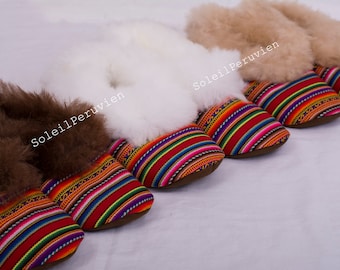 Rainbow Alpaca Slippers Unisex Alpaca fur slippers peruvian slippers alpaca slippers peru slippers