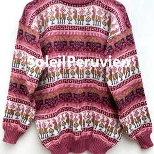 Pull alpaga, pull péruvien, pull unisexe, pull alpaga péruvien, veste péruvienne, pull pérou, pull alpaga, pull boho Pink