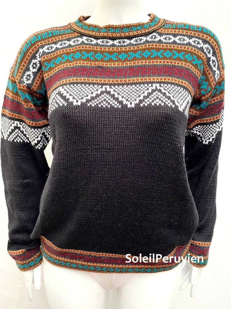 Light Gray Alpaca sweater peruvian sweater woman sweater peruvian alpaca sweater peruvian jacket peru sweater alpaca sweater boho sweater Black